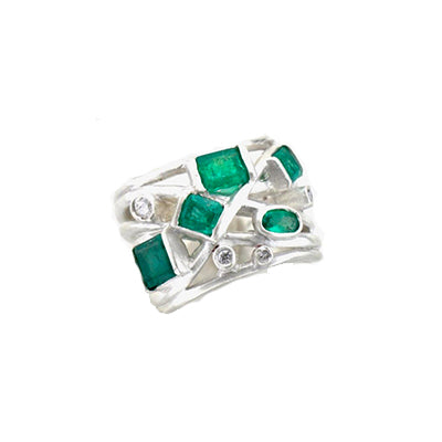 Emerald Sterling Silver Statement Ring Custom Designed Heirloom Jewelry by Susanne Siegel.