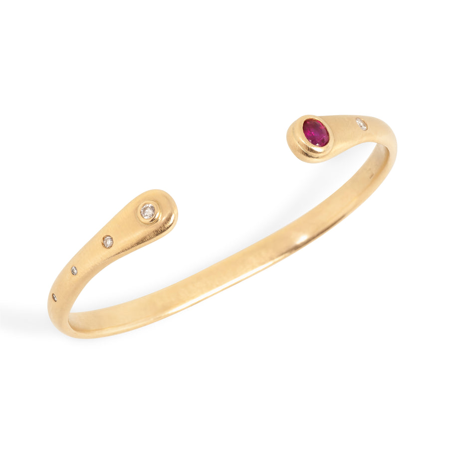 Ruby, Diamond, 14k Gold Torque Bracelet Custom Designed Heirloom Jewelry by Susanne Siegel.