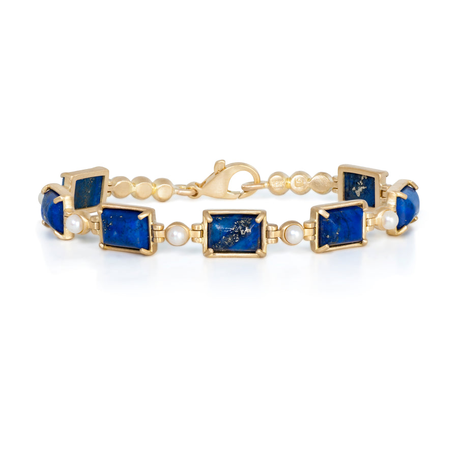 Lapis Lazuli, Pearl, and 18k Gold Bracelet Custom Designed Heirloom Jewelry by Susanne Siegel.