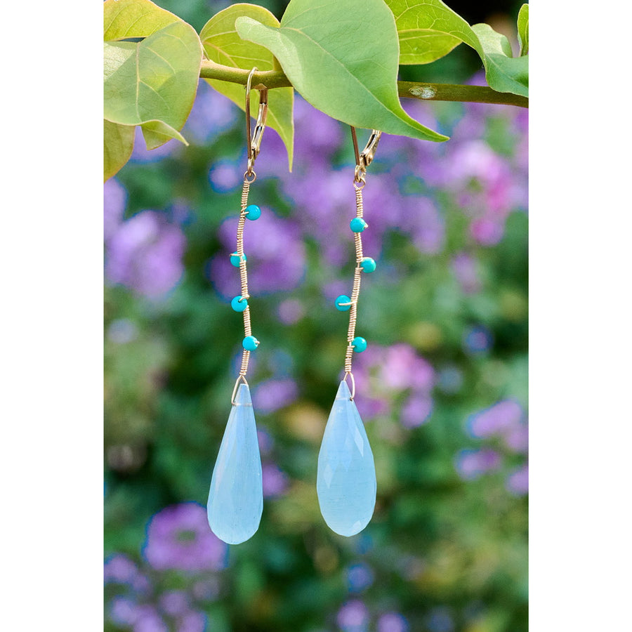 Aquamarine and Sleeping Beauty Turquoise Bamboo Earrings - Susanne Siegel