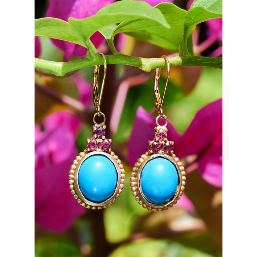 Sleeping Beauty Turquoise & Rhodolite Garnet Earrings - Susanne Siegel